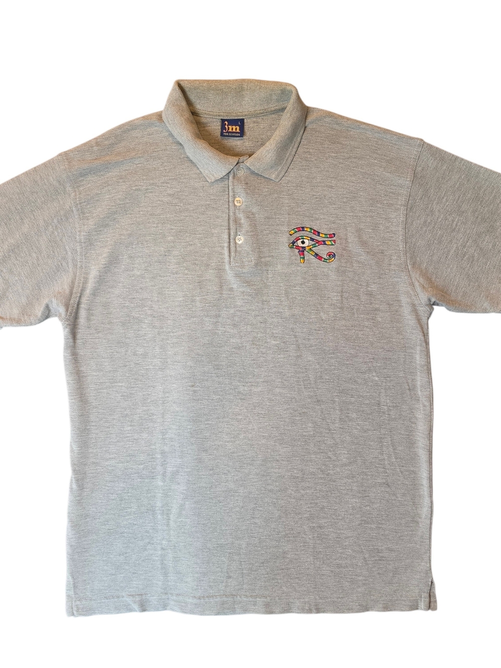 3M Mens Polo Shirt Large Gray Embroidered Eye Of Horace Preppy Travel Sporty